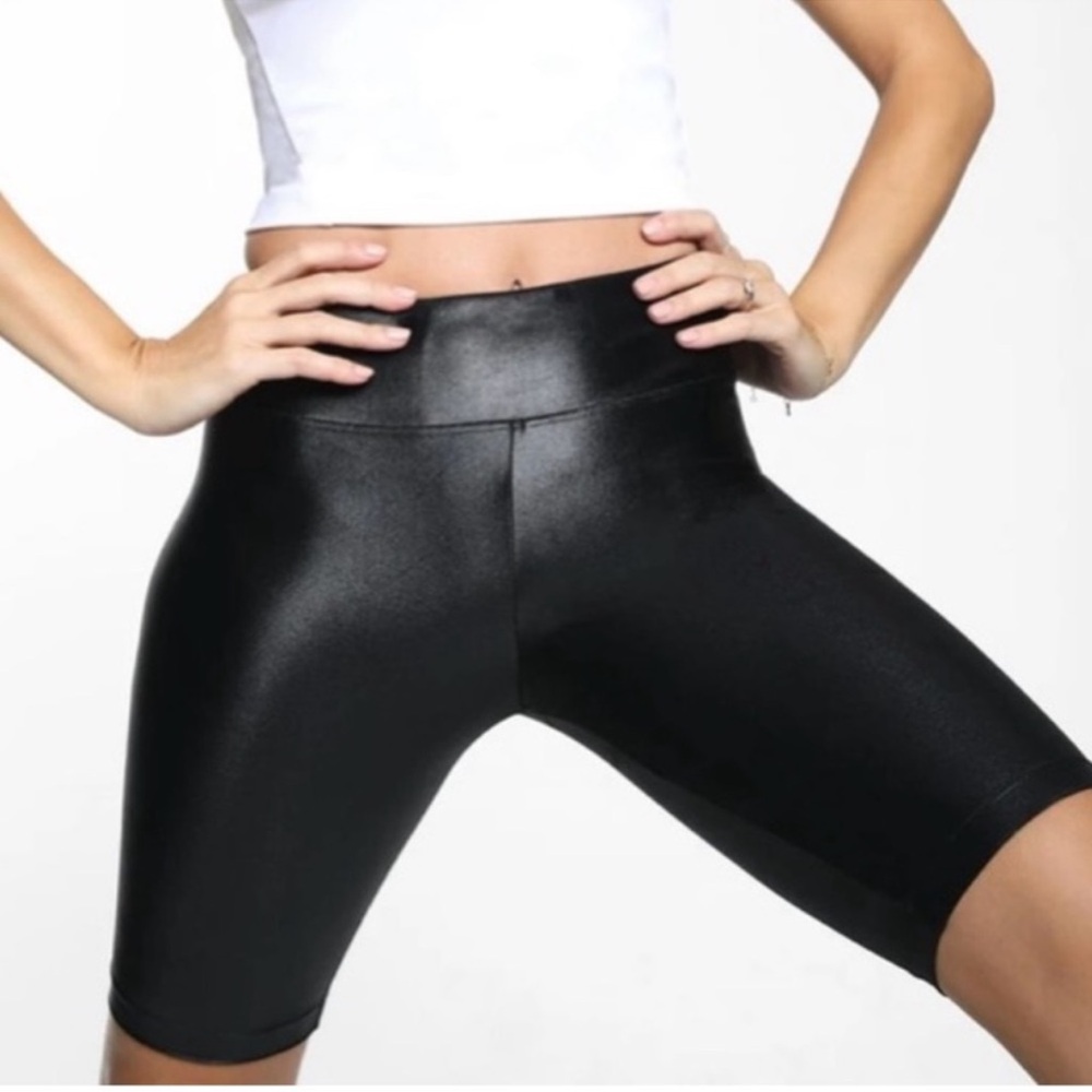 Koral Black High-Rise Glossy Bike Shorts